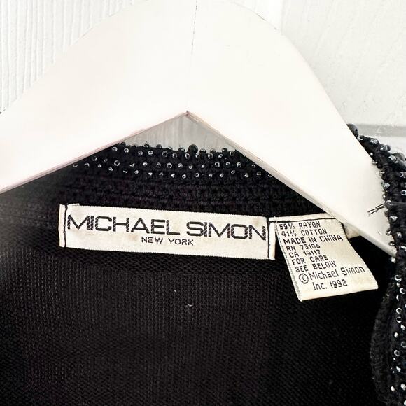Michael Simon Vintage Black Button Collared Sweater Cardigan Beaded Poodles 2 - Picture 6 of 12